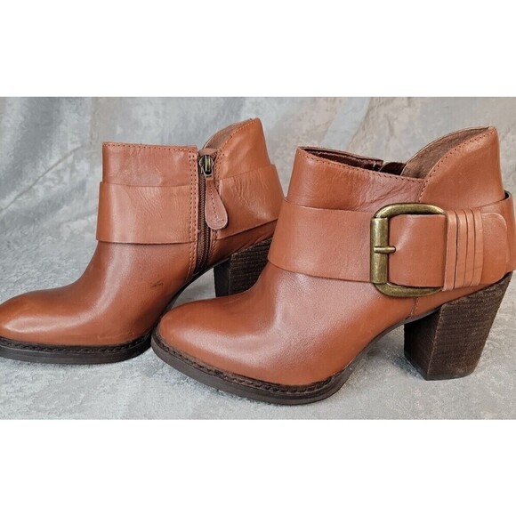 Steven by Steve Madden Fairlow Heeled Cognac Chunky Bootie Strap women Sz 6 EUC! - Picture 4 of 12
